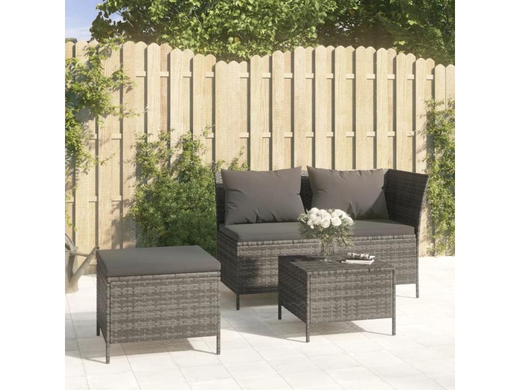 55 x 65 x 30 cm Patio Furniture Set 3-piece Wood Resin Wicker Gray