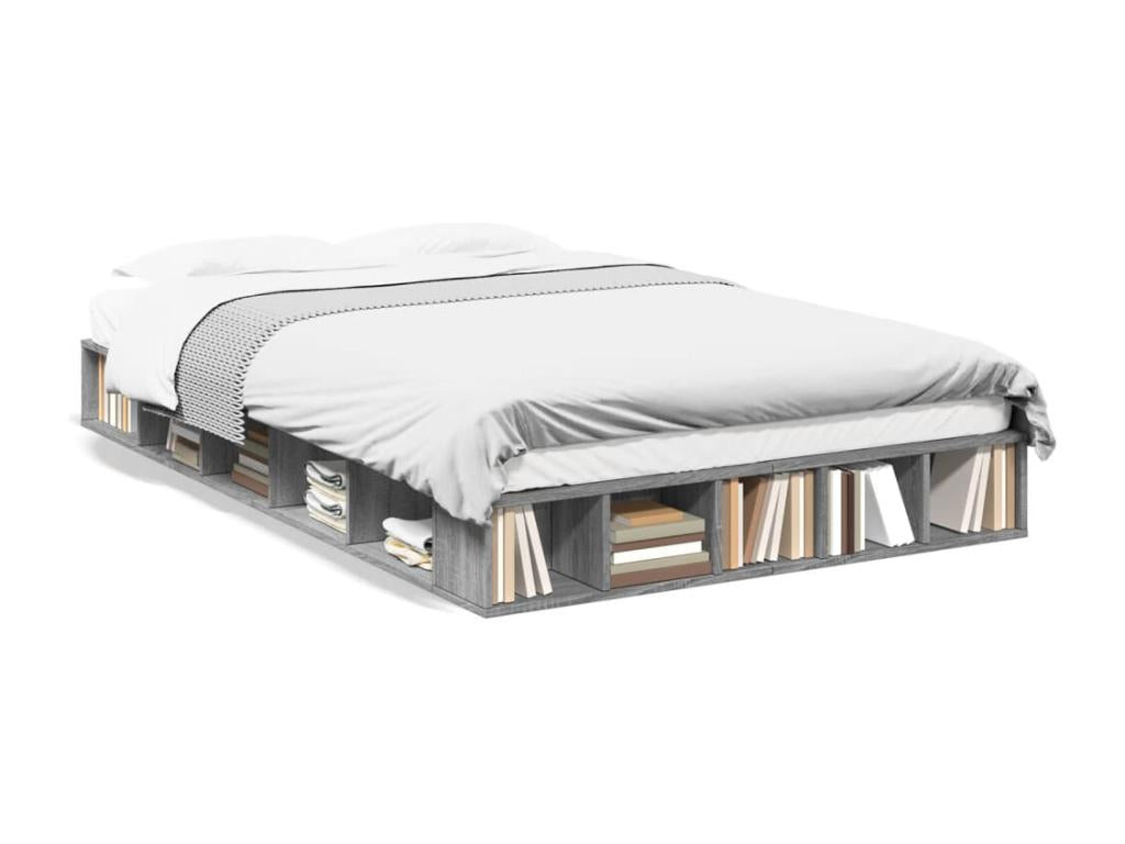 135 x 190 cm Bed Frame without Mattress Wood Gray