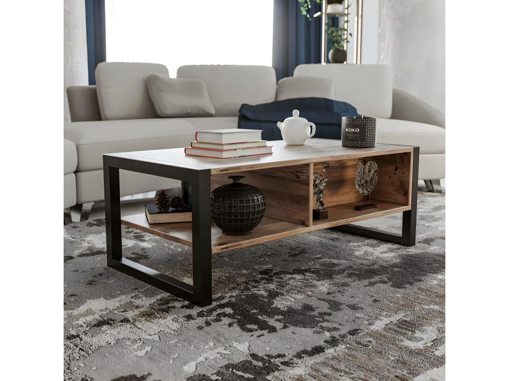 105 x 40 x 55 cm Coffee Table Wood Metal Black