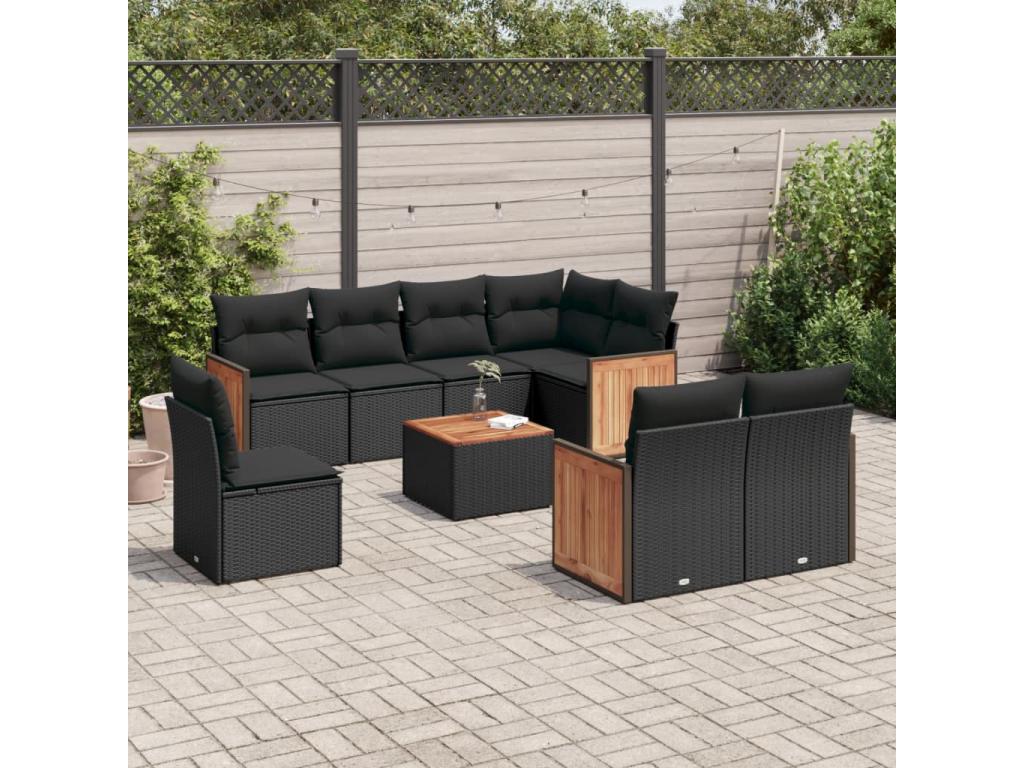 55 x 62 x 69 cm Patio Furniture Set 9-piece Resin Wicker Resin Black