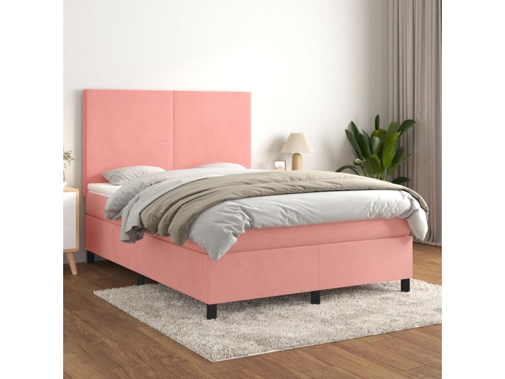 140 x 190 cm Box Spring Bed with Mattress Velvet Pink