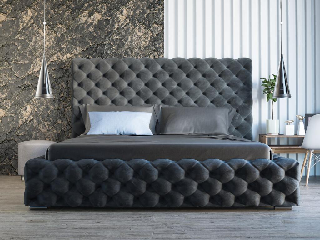 120 x 200 cm Bed Solid Wood Velvet Black