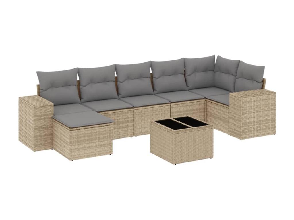 55 x 55 x 37 cm Patio Furniture Set 8-piece Resin Wicker Resin Beige