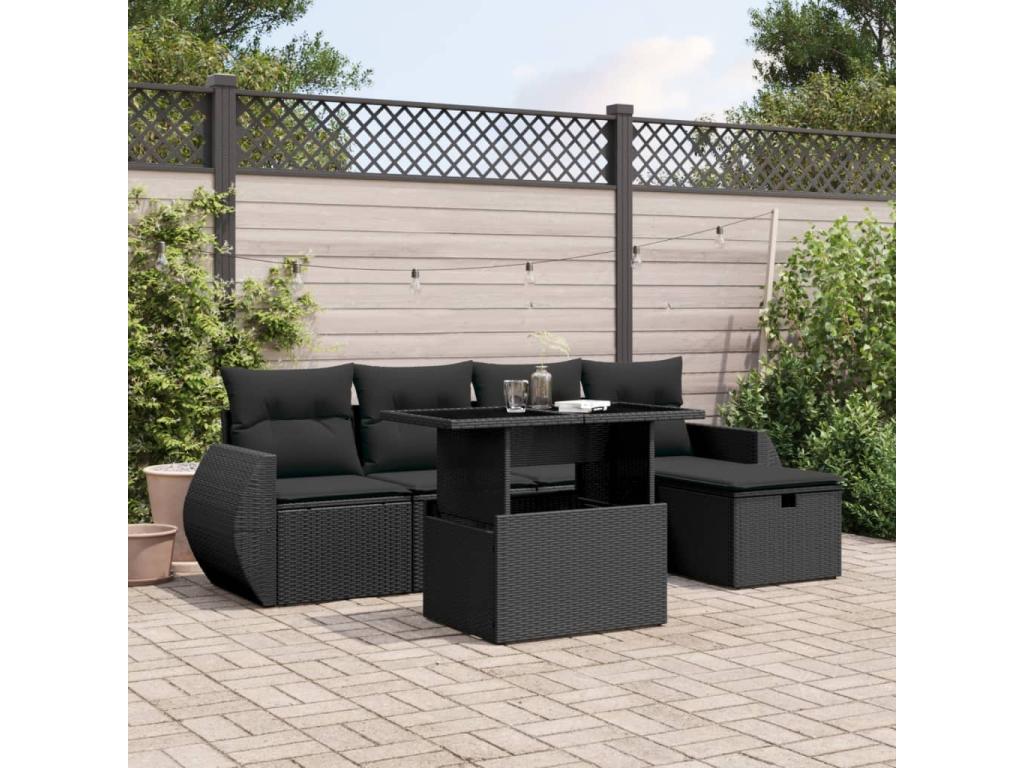 122 x 57 x 78 cm Patio Furniture Set 6-piece Resin Wicker Resin Black