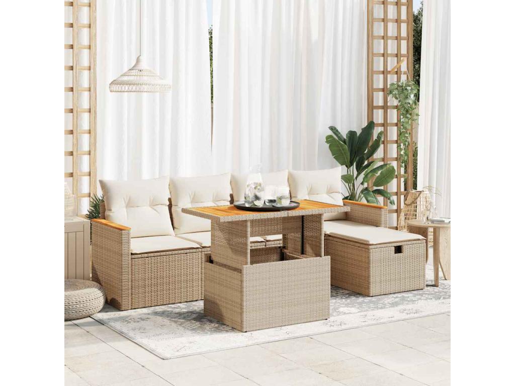 62 x 69 x 62 cm Patio Furniture Set 6-piece Resin Wicker Resin Beige