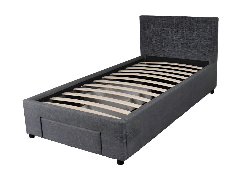 90 x 190 cm Box Spring Bed 2-drawer Fabric Gray