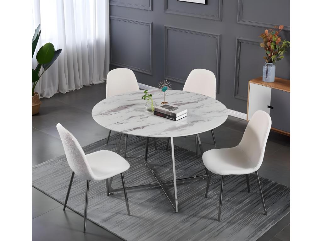 120 x 120 x 75 cm Dining Table Glass Marble White