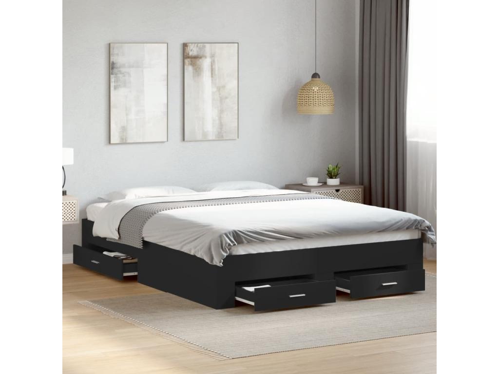 150 x 200 cm Bed Frame Wood Black