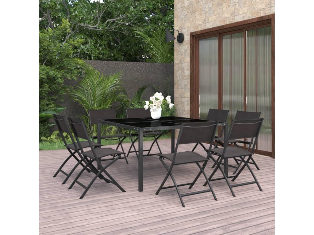 130 x 130 x 72 cm Outdoor Dining Set Steel Black