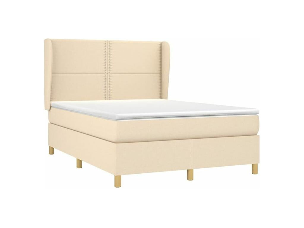 140 x 190 cm Box Spring Bed with Mattress Fabric White