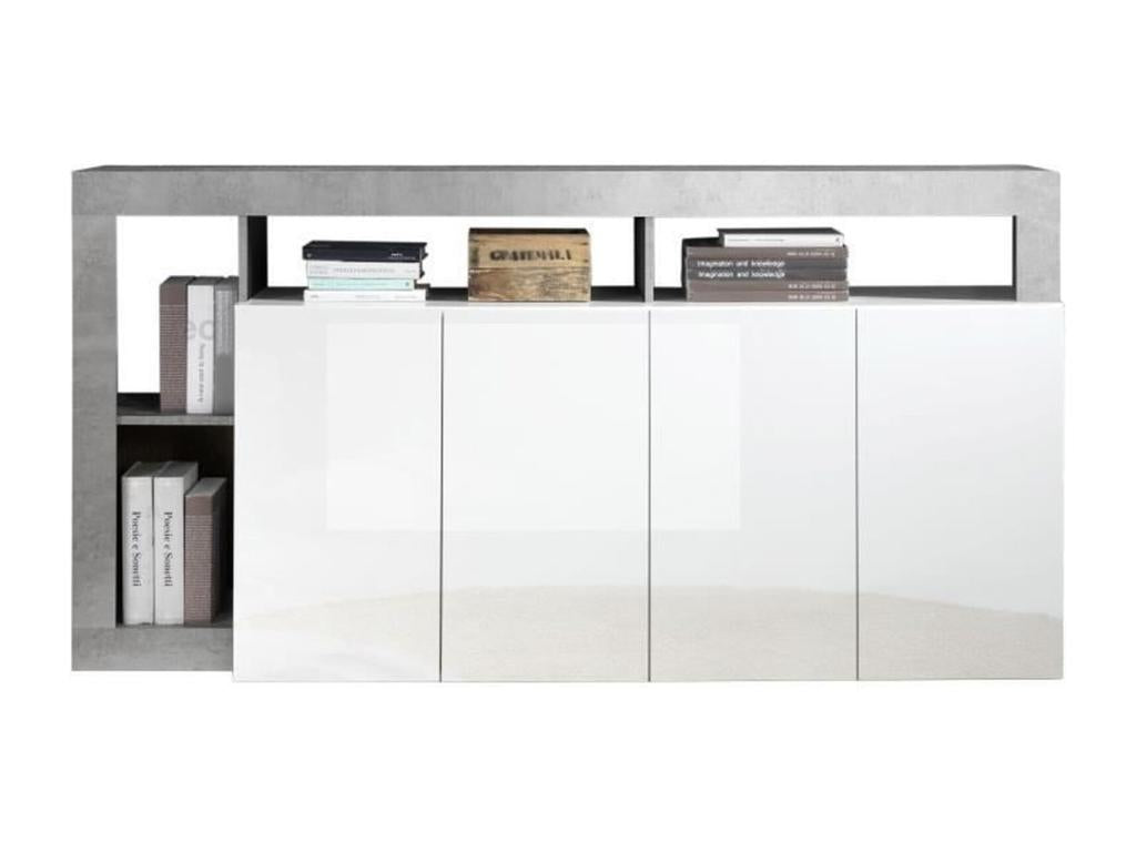 184 x 42 cm Sideboard 4-door Concrete Finish White