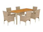70 x 70 x 67 cm Outdoor Dining Set 7-piece Wood Rattan Beige