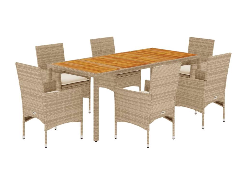 70 x 70 x 67 cm Outdoor Dining Set 7-piece Wood Rattan Beige