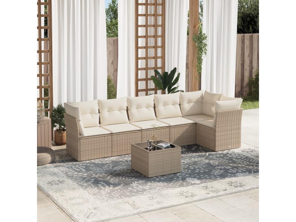 62 x 62 x 69 cm Patio Furniture Set 7-piece Resin Wicker Resin Beige