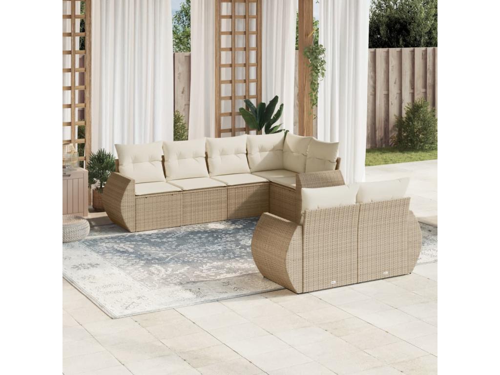 65 x 62 x 69 cm Patio Furniture Set 7-piece Resin Wicker Resin Beige