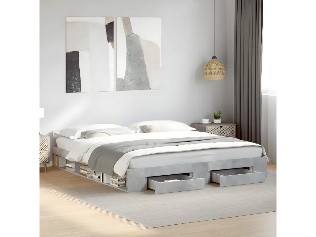 180 x 200 cm Bed Frame without Mattress Wood Concrete Finish Gray