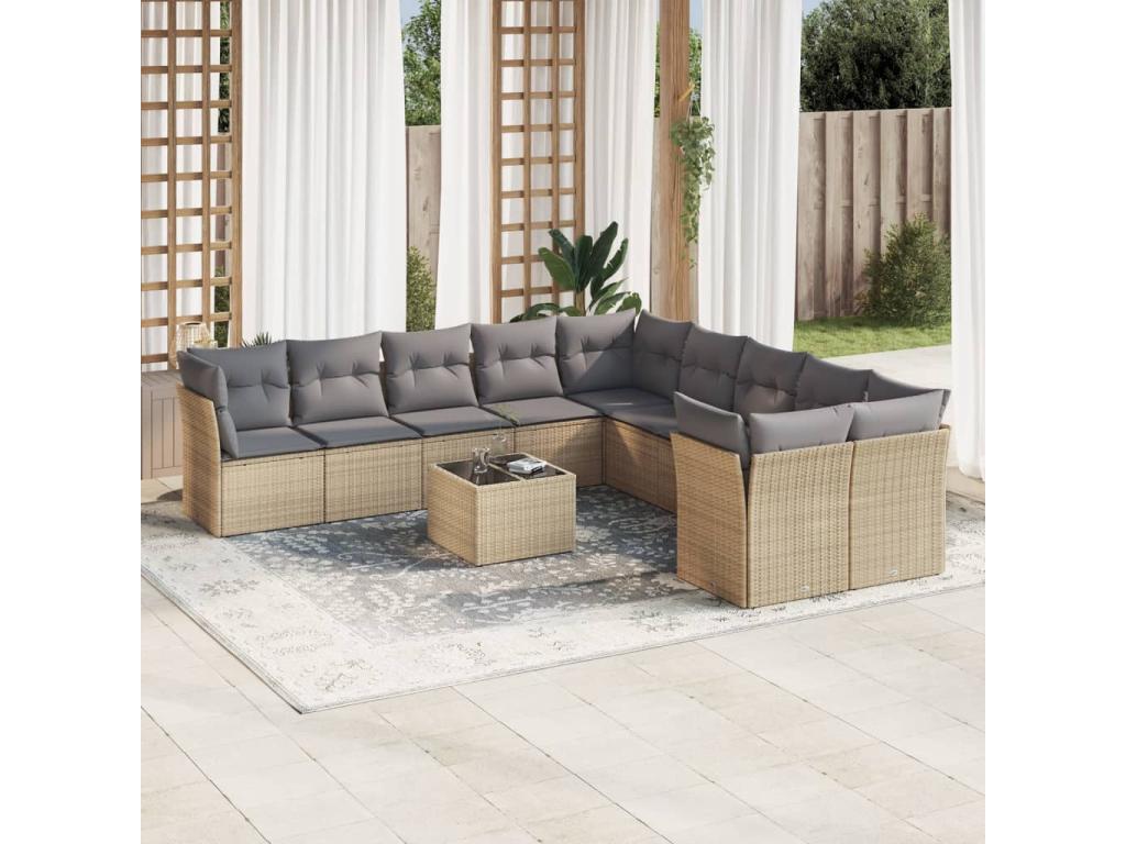 55 x 55 x 37 cm Patio Furniture Set 11-piece Resin Wicker Resin Beige