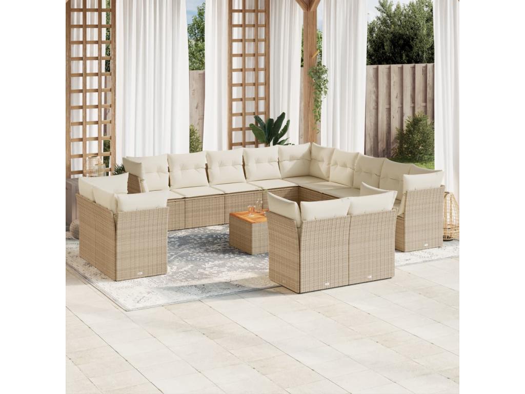 55 x 55 x 37 cm Patio Furniture Set 14-piece Resin Wicker Resin Beige