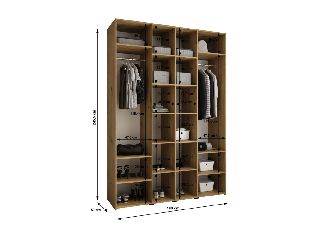 180 x 50 x 245 cm Wardrobe 4-door Gold