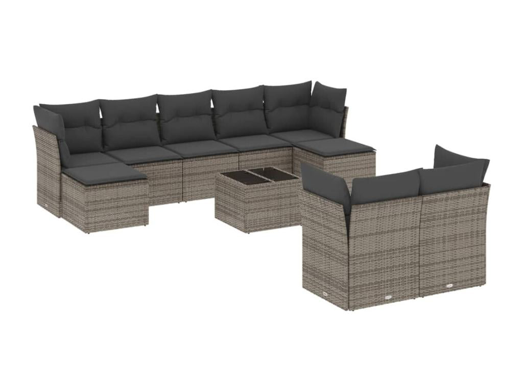 55 x 55 x 37 cm Patio Furniture Set 10-piece Resin Wicker Resin Gray