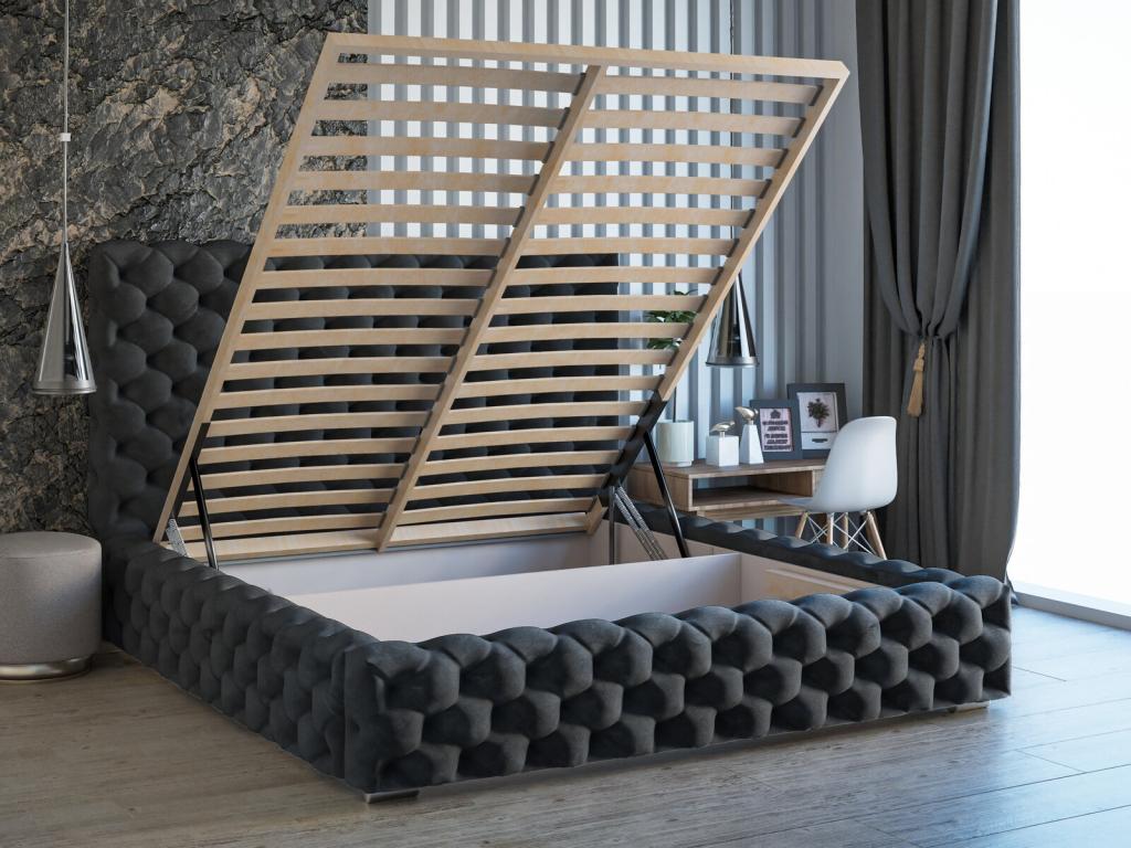 120 x 200 cm Bed Solid Wood Velvet Black