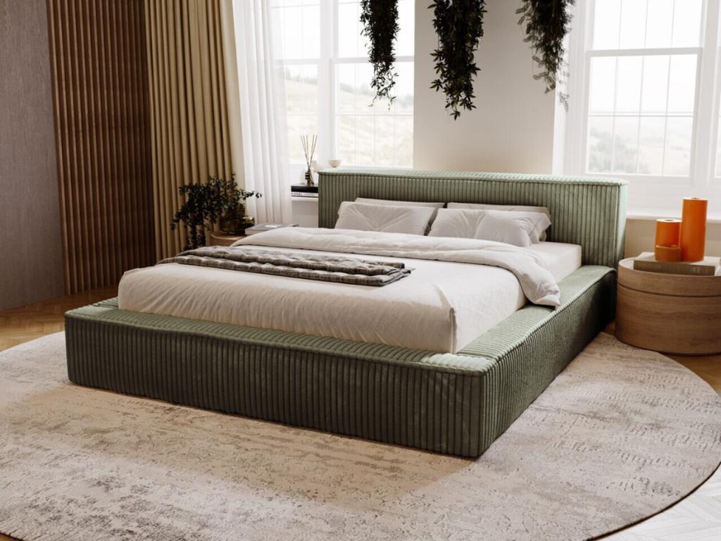 120 x 200 cm Bed Solid Wood Steel Green