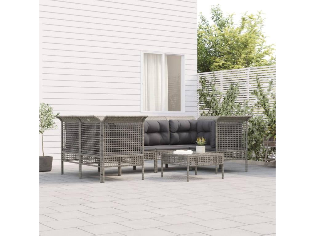 55 x 55 x 31 cm Patio Furniture Set 7-piece Resin Wicker Resin Gray