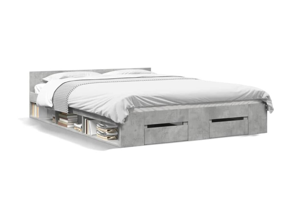 135 x 190 cm Bed Frame Wood Concrete Finish Gray