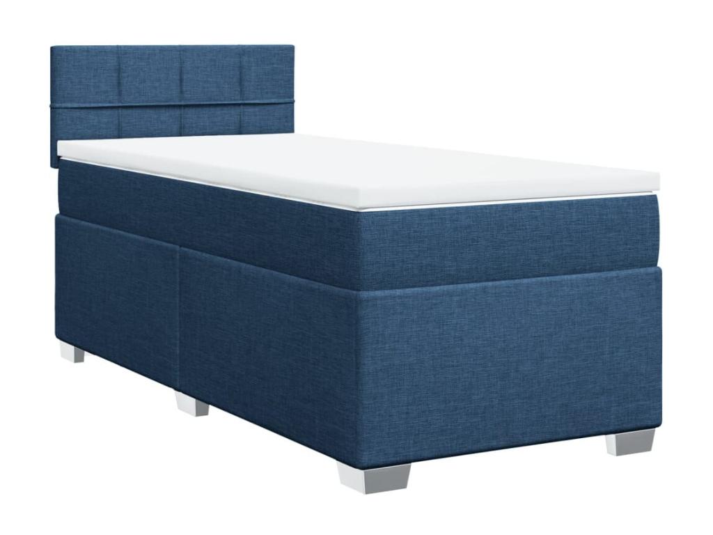100 x 200 cm Box Spring Bed with Mattress Wood Fabric Blue