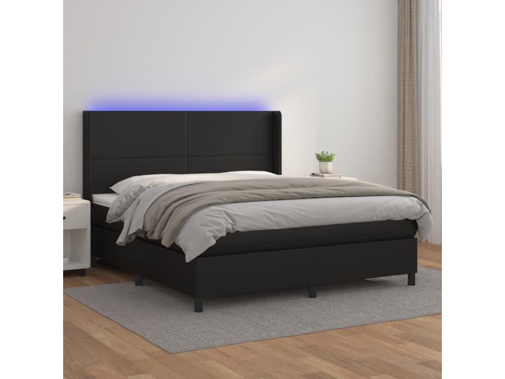 160 x 200 cm Box Spring Bed Wood Faux Leather Black