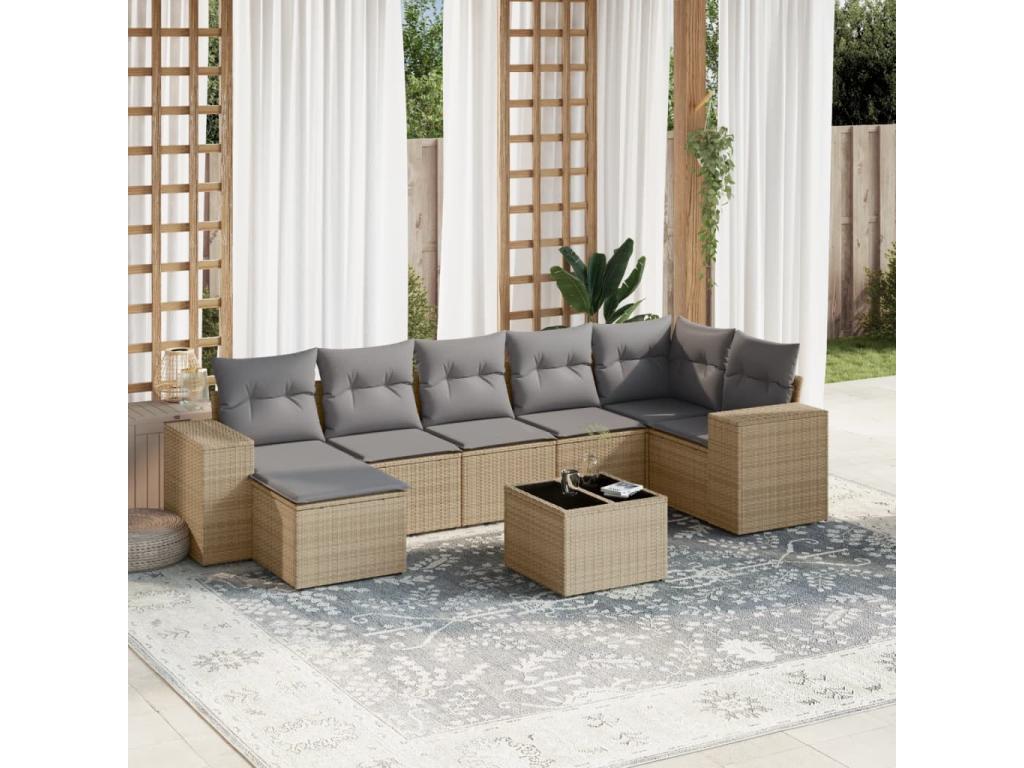 55 x 55 x 37 cm Patio Furniture Set 8-piece Resin Wicker Resin Beige