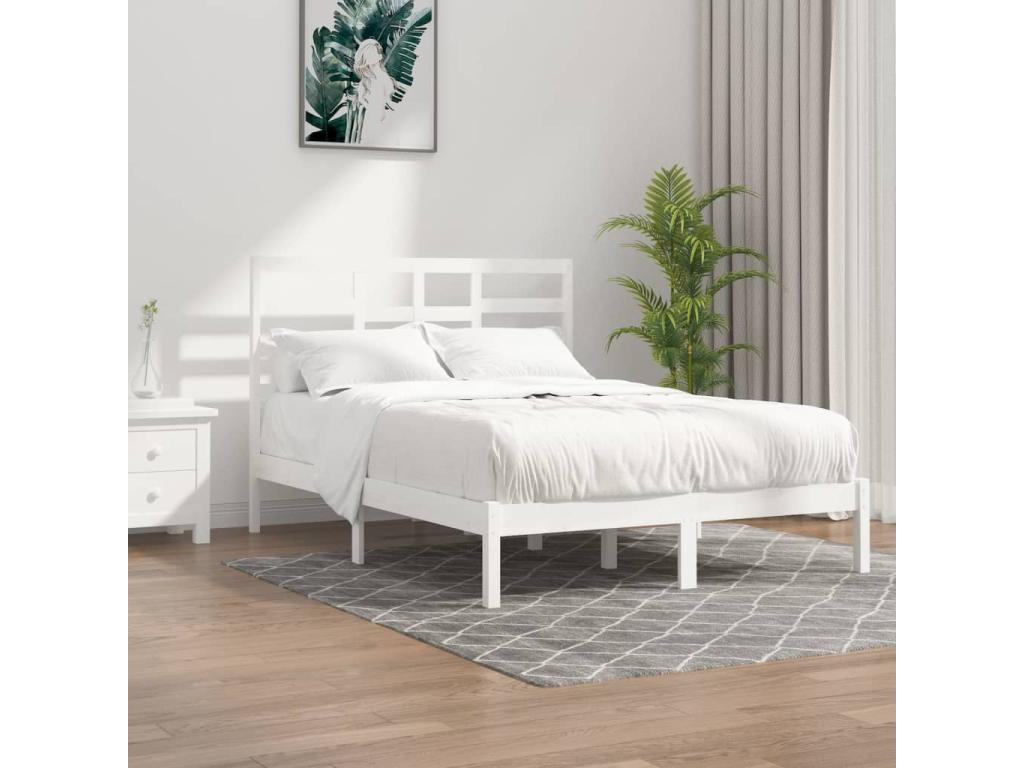120 x 190 cm Bed Frame Solid Wood White