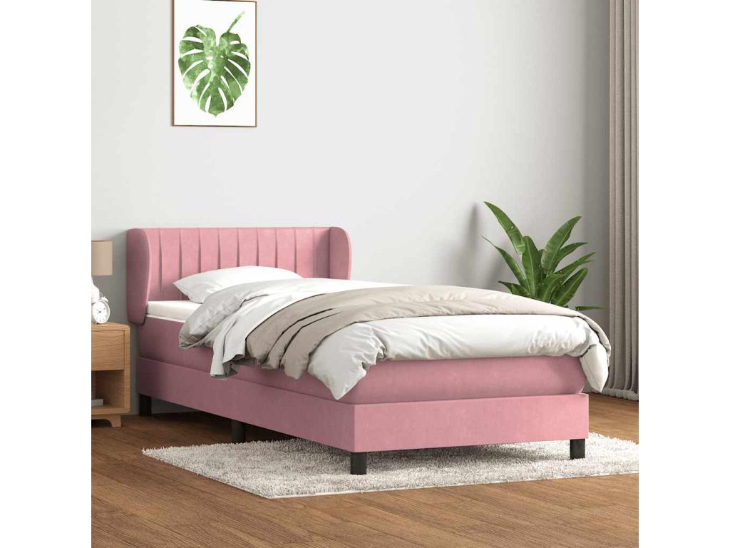 80 x 220 cm Box Spring Bed with Mattress Velvet Pink