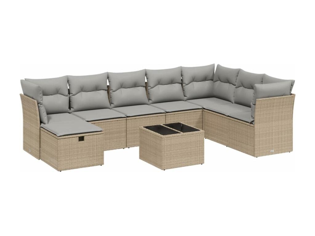 55 x 55 x 37 cm Patio Furniture Set 9-piece Resin Wicker Resin Beige