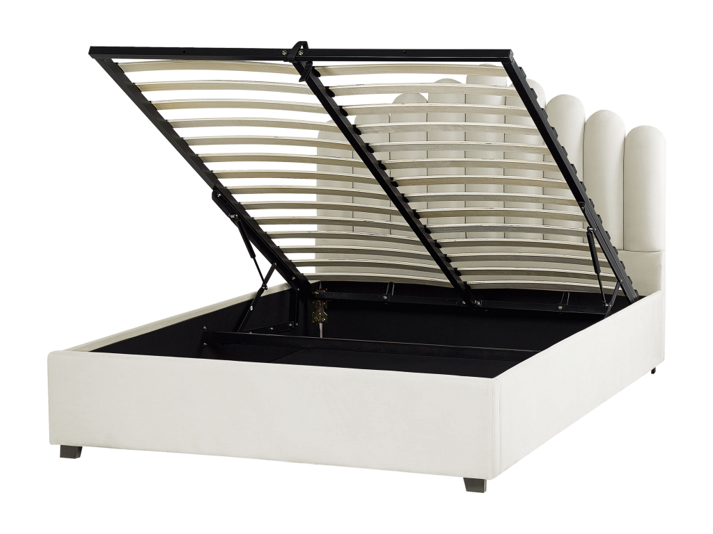 160 x 200 cm Bed Wood Velvet White