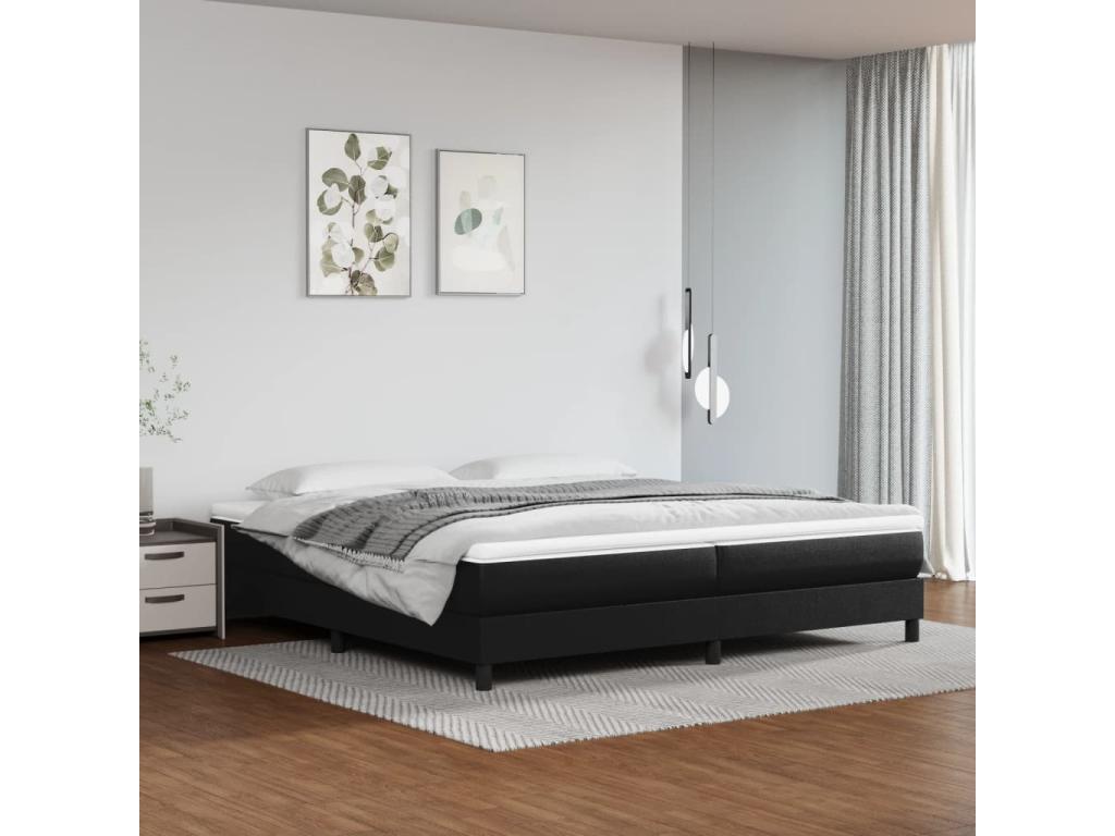 200 x 200 cm Box Spring Bed Wood Faux Leather Black