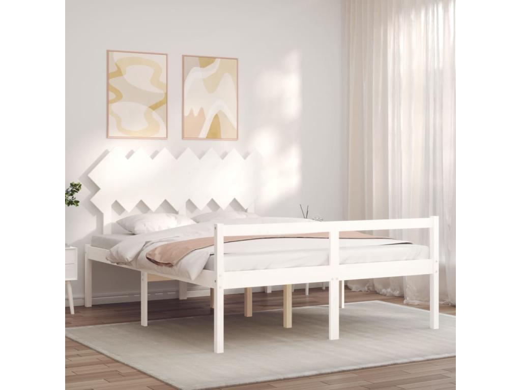 140 x 190 cm Bed Frame Solid Wood White
