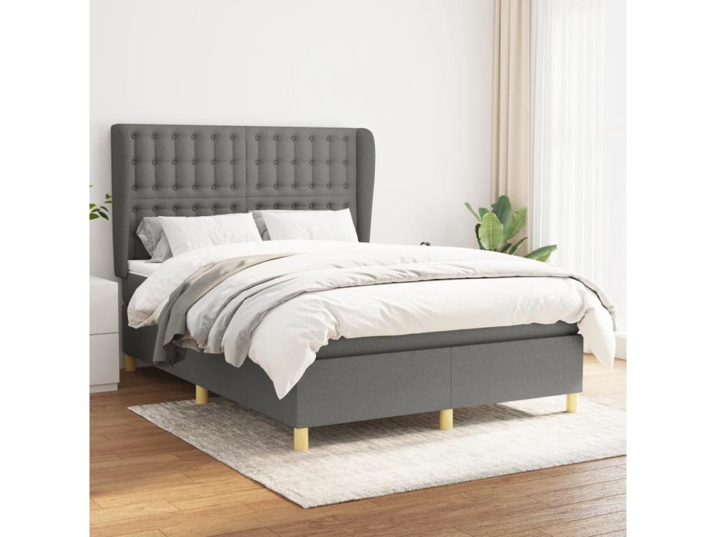 140 x 190 cm Box Spring Bed with Mattress Fabric Gray