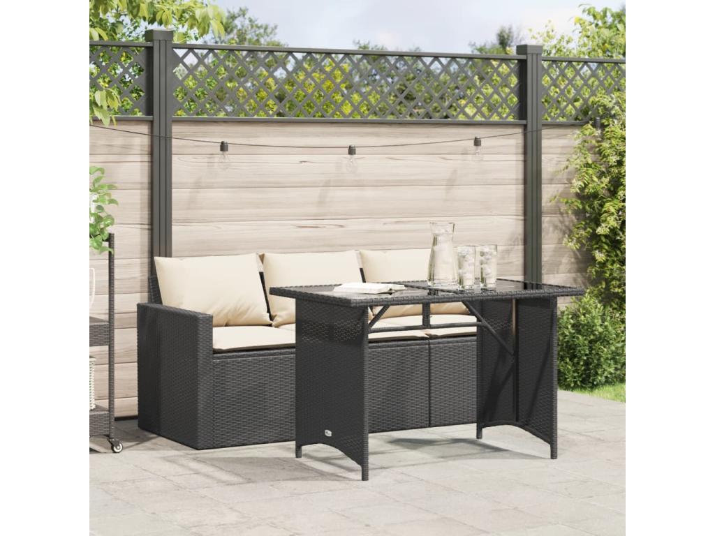 Outdoor Dining Set 2-piece Wood Resin Wicker Black