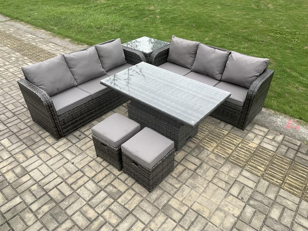 177 x 65 x 66 cm Outdoor Dining Set Glass Metal Gray