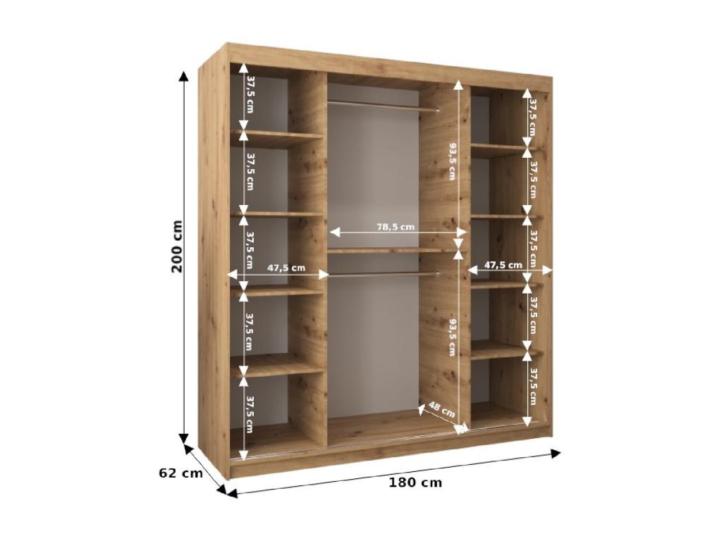 180 x 62 x 200 cm Wardrobe 2-door Silver