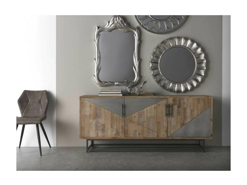 180 x 41 x 76 cm Sideboard 3-door Solid Wood Metal Dark Natural