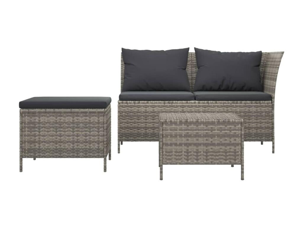 55 x 65 x 30 cm Patio Furniture Set 3-piece Wood Resin Wicker Gray