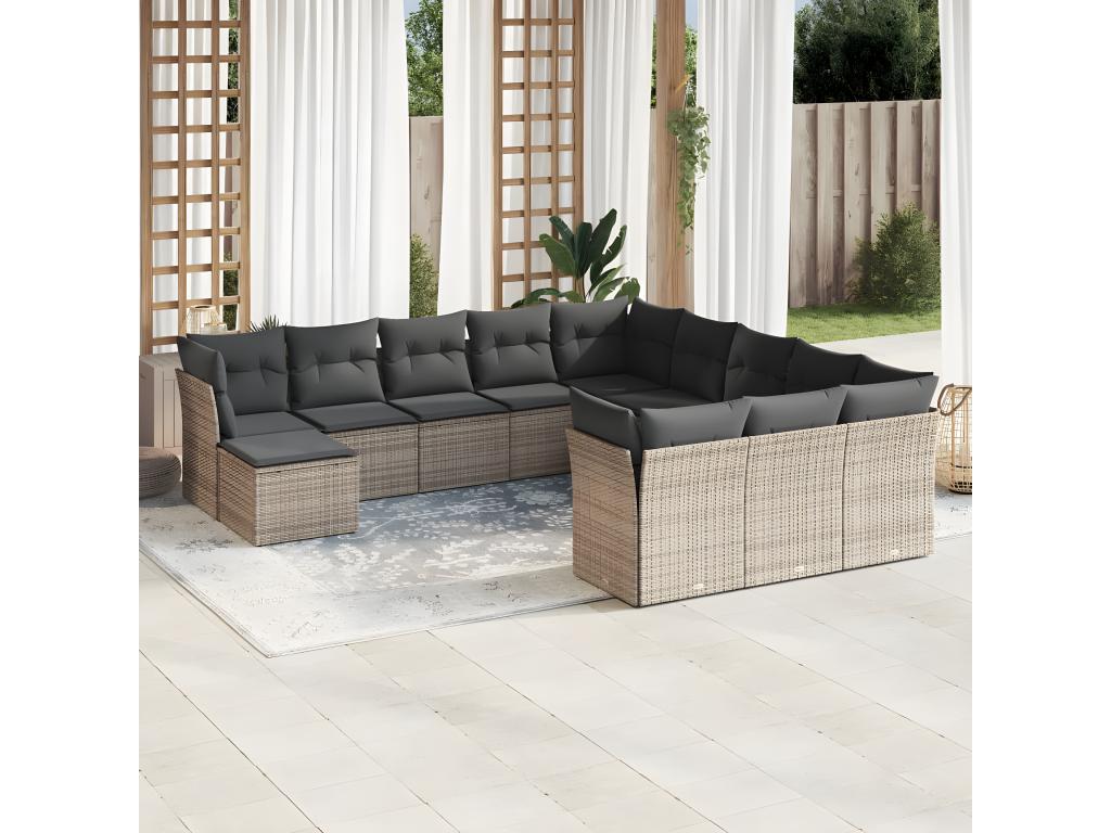 55 x 55 x 37 cm Patio Furniture Set 12-piece Resin Wicker Resin Gray