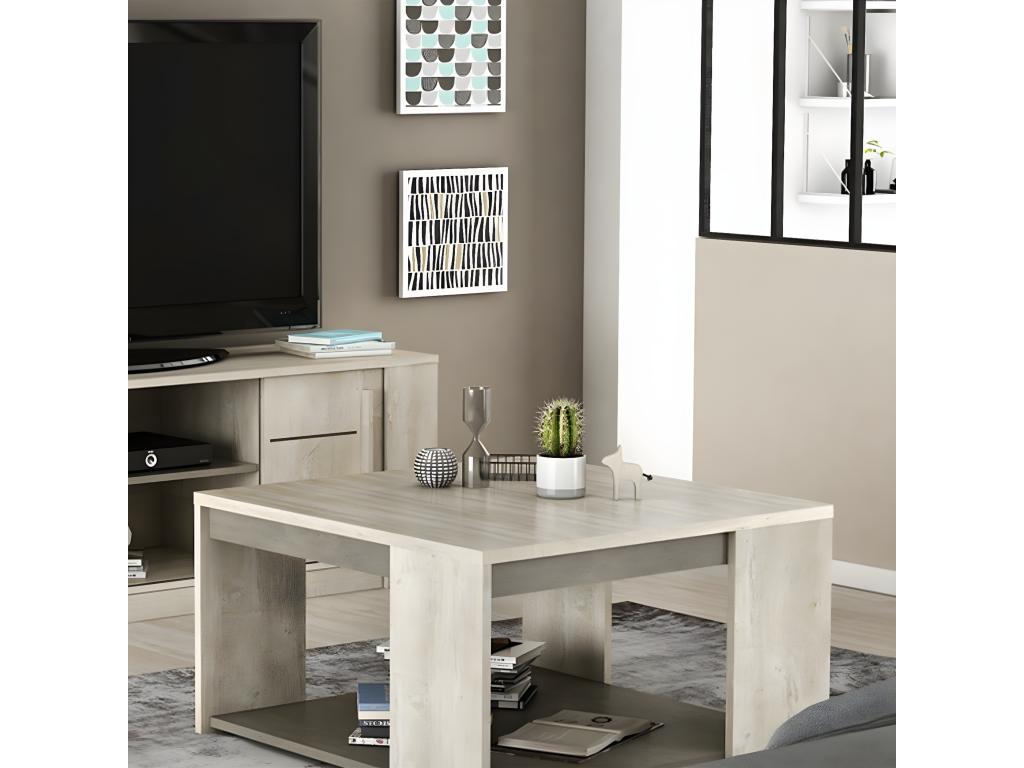 80 x 80 x 44 cm Coffee Table Wood Concrete Finish Light Natural