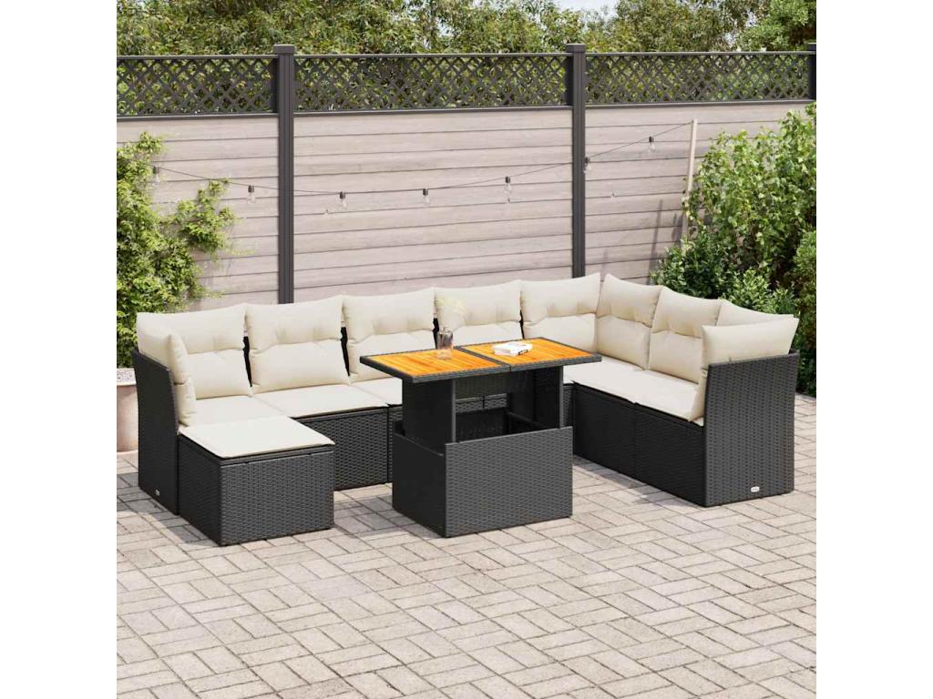100 x 55 x 73 cm Patio Furniture Set 9-piece Resin Wicker Resin Black