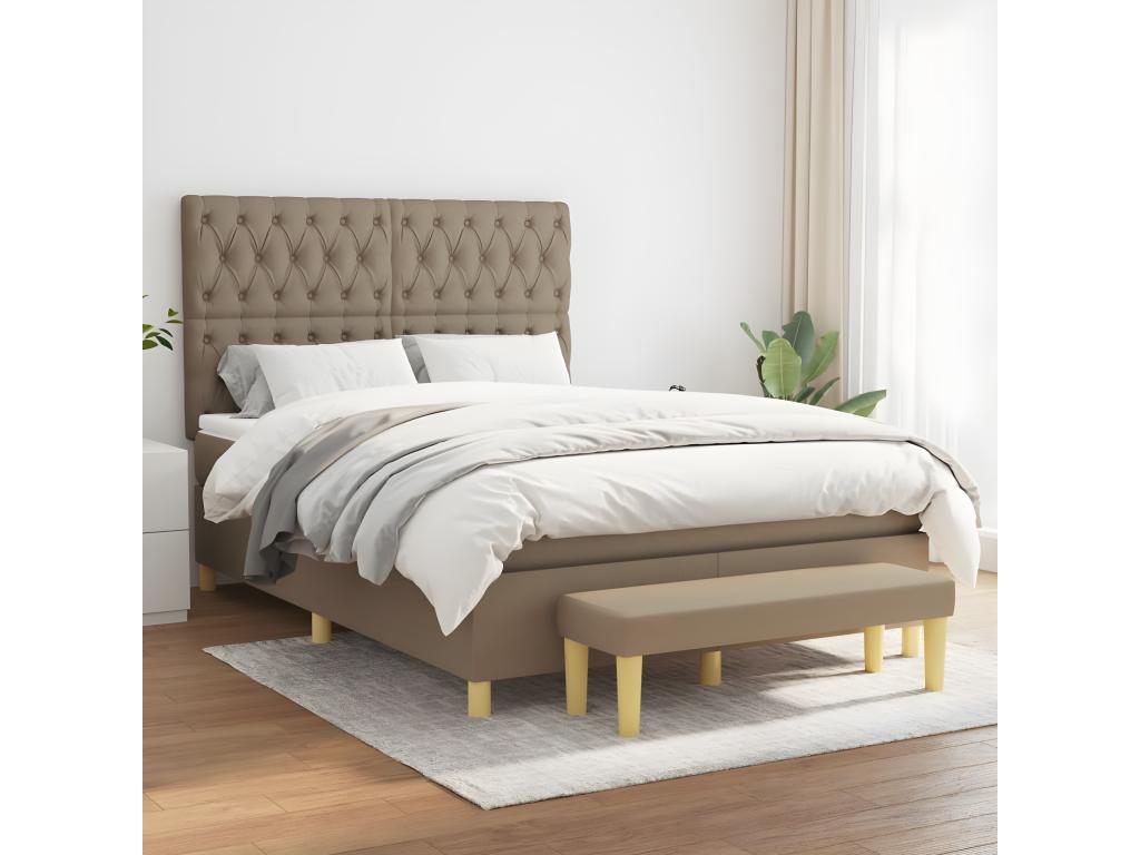 140 x 200 cm Box Spring Bed with Mattress Wood Fabric Taupe