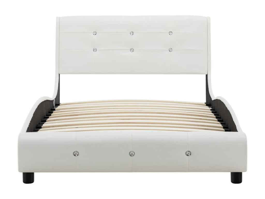 90 x 200 cm Bed with Mattress Wood Faux Leather White