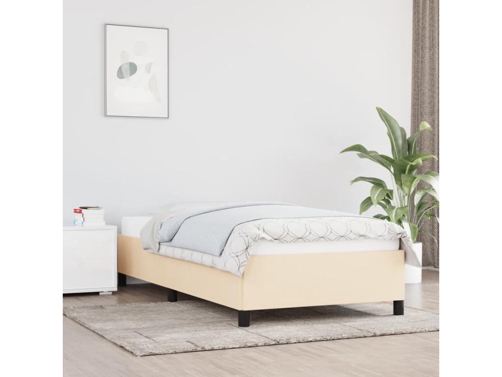 100 x 200 cm Bed Frame without Mattress Wood Fabric Cream