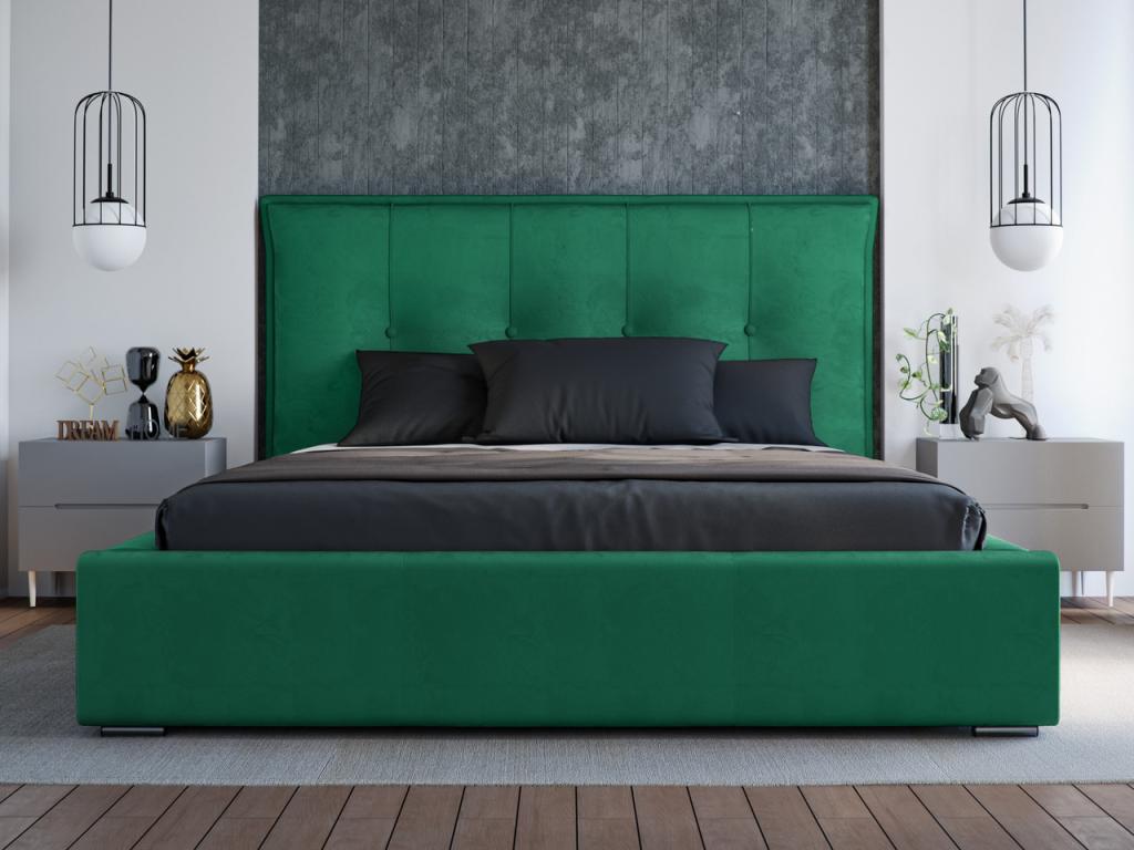 200 x 200 cm Bed Solid Wood Velvet Green